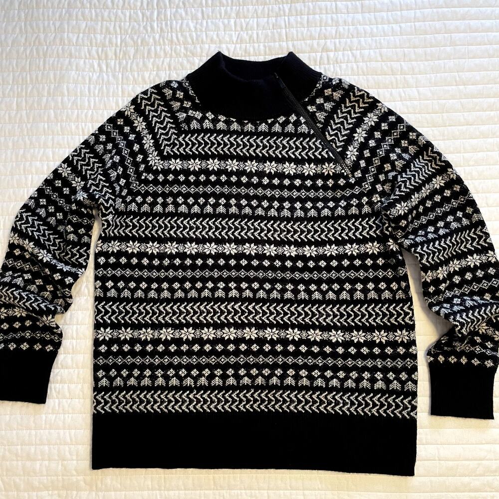 Lou & Grey Fair Isle Zip Turtleneck Sweater Womens Medium NWT